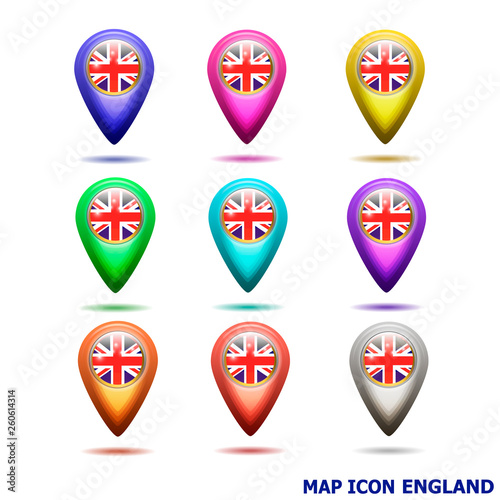 Free Download Bright map icon with flag of England. Location Icon illustration. - GFXLoad