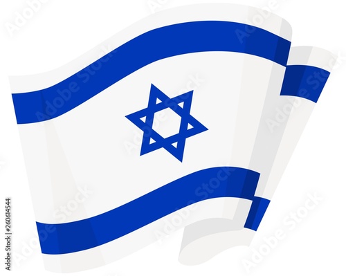 National patriotic symbol. White blue of Israel wavy realistic flag. Vector illustration.