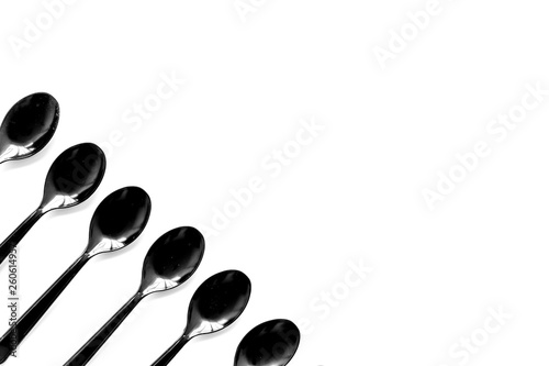 Plastic utilization concept with flatware on white background top view mock up