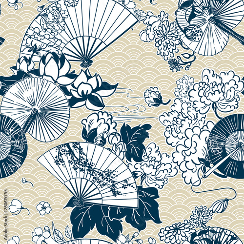 japanese traditional vector illustration fun pattern peony sakura