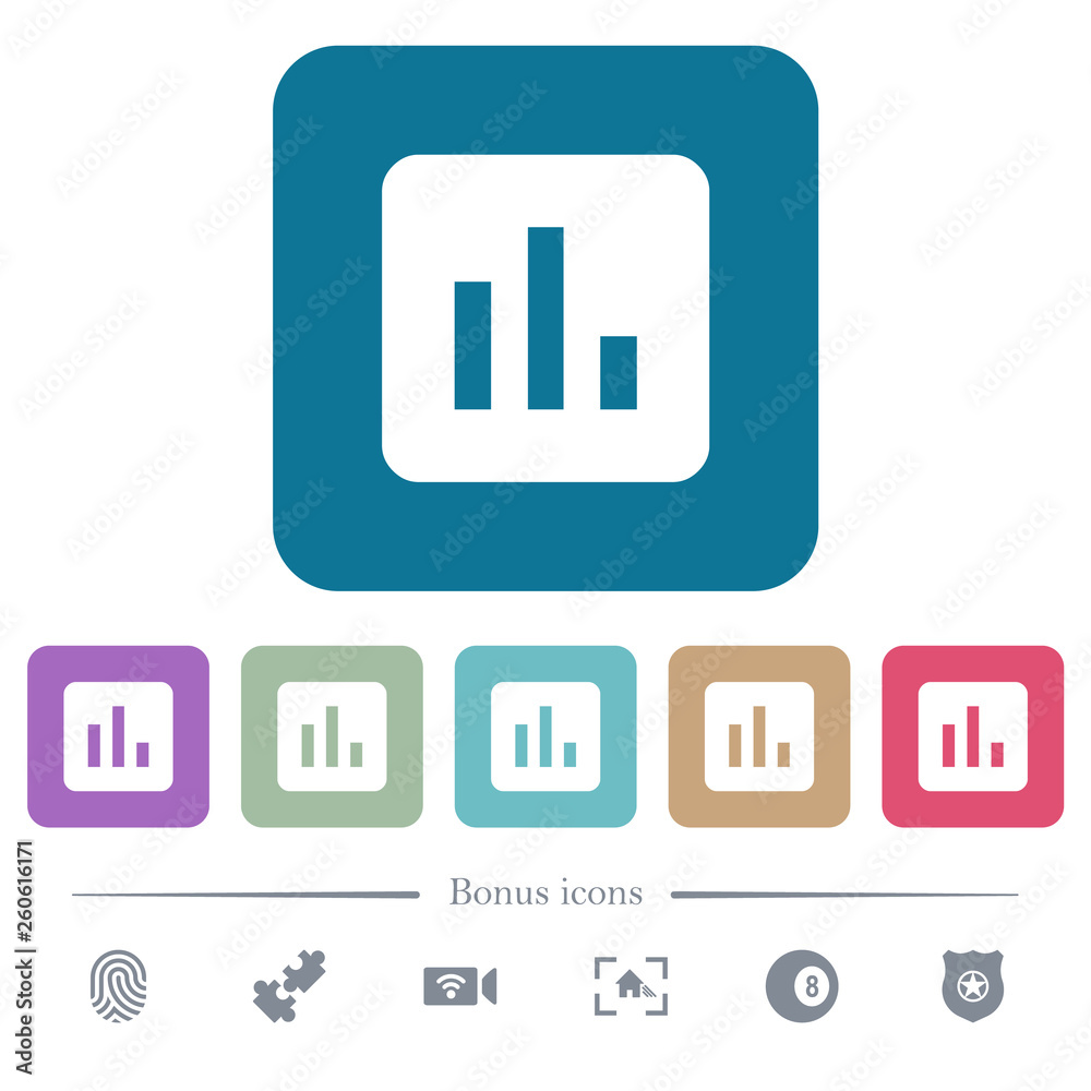 Chart flat icons on color rounded square backgrounds Chart flat icons on color rounded square backgrounds