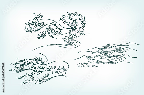 sea design elements japanese waves traditional style