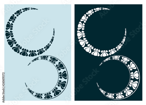 art nouveau moon vector frame vector pair line isolated