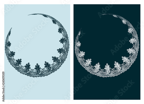 art nouveau moon vector frame vector pair line isolated