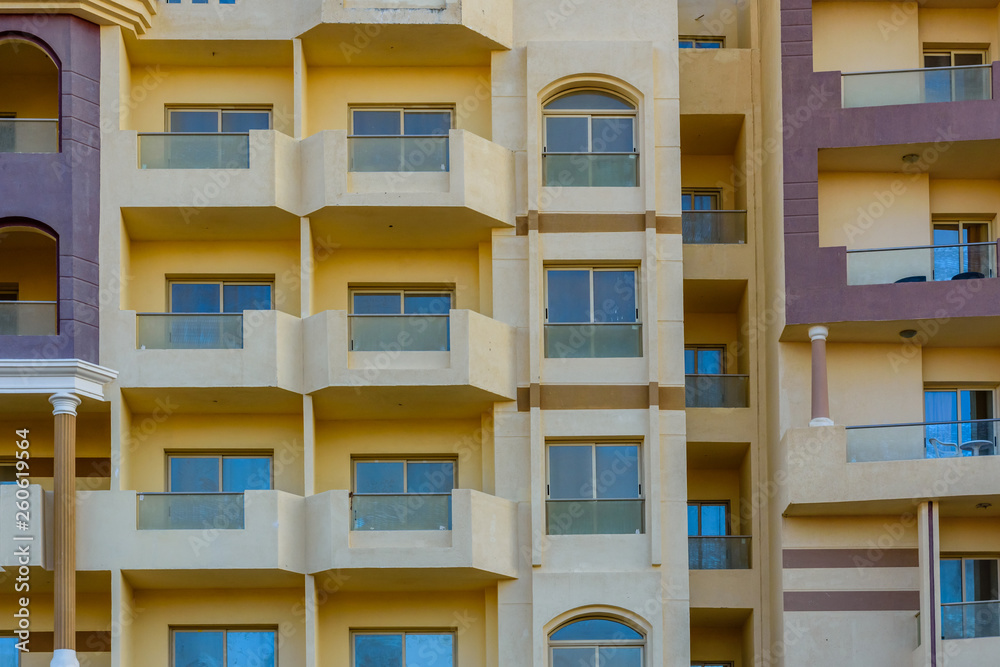 Facade of the modern residential building in Hurghada, Egypt