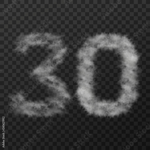 vector design of smoke textured number means thirty, isolated on transparent background