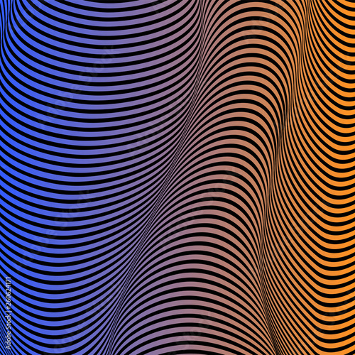 Abstract acid color wavy background, optical art, opart striped. Neon gradient