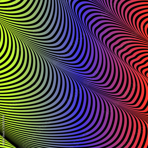 Abstract acid color wavy background  optical art  opart striped. Neon gradient