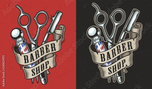 Vintage barbershop colorful label