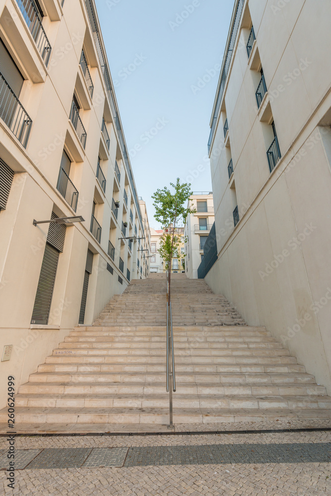 Concrete stairs between houses