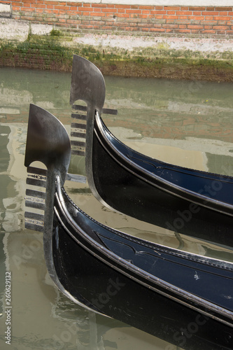 Iron prow head of a Venetian gondola, known as the fero da prora symbolising photo