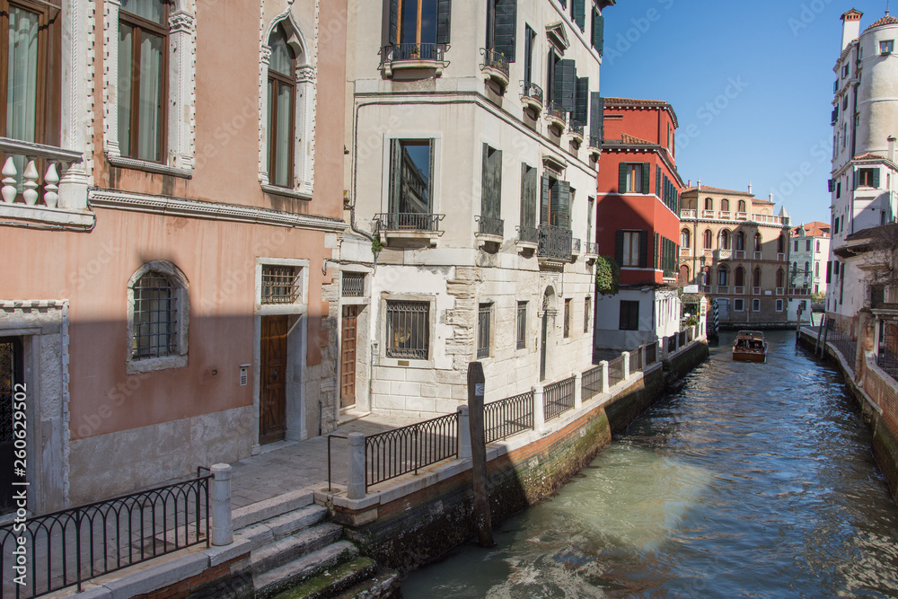  canal with boats in Venice,Italy,Europe,march, 2019