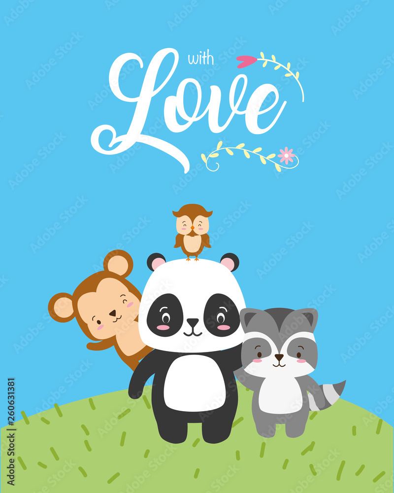 Obraz premium cute animals love card