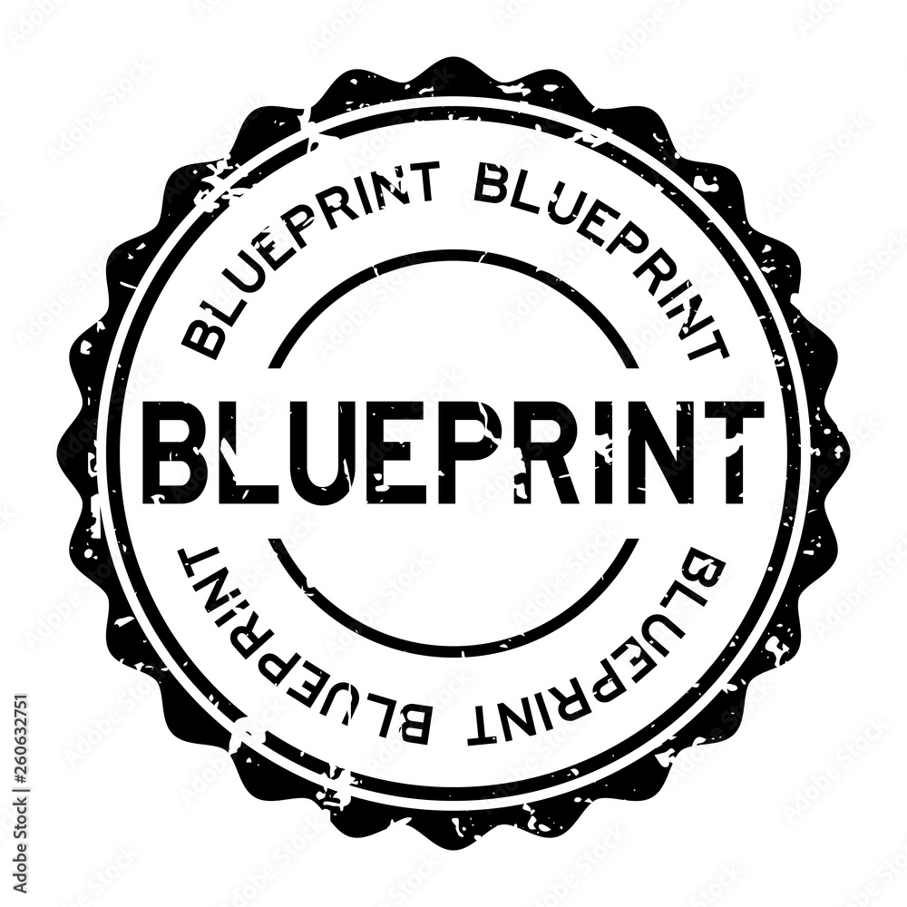 Grunge black blueprint word round rubber seal stamp on white background