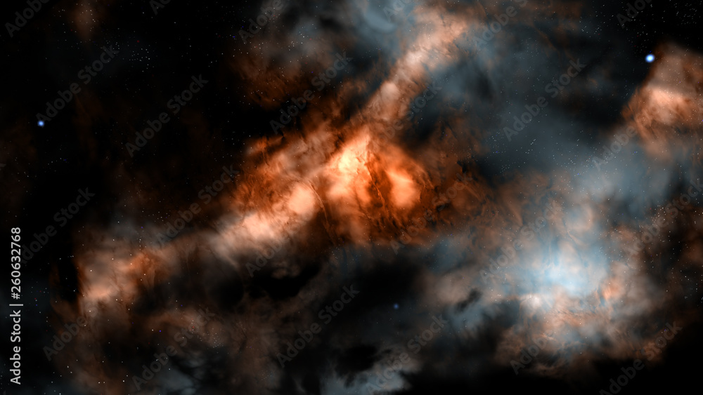 concept art of universe with endless dark void and nebula clouds 