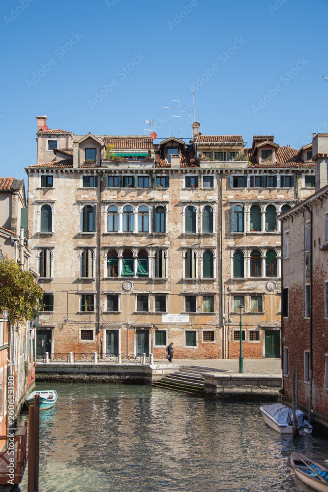 Venezia, Italy  ,water canal near Basilica di Santa Maria Gloriosa dei Frari, march, 2019