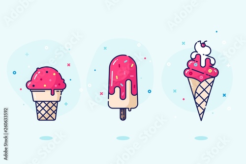 Valokuva Collection of 3 vector ice-cream illustrations