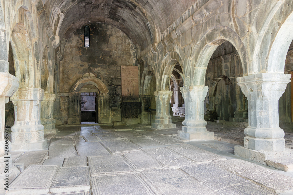 Obraz premium Alaverdi, Armenia - Jun 12 2018: Sanahin Monastery in Sanahin village, Alaverdi, Lori, Armenia. It is part of the World Heritage Site - Monasteries of Haghpat and Sanahin.