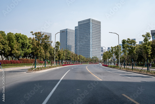 Empty urban road and buildings