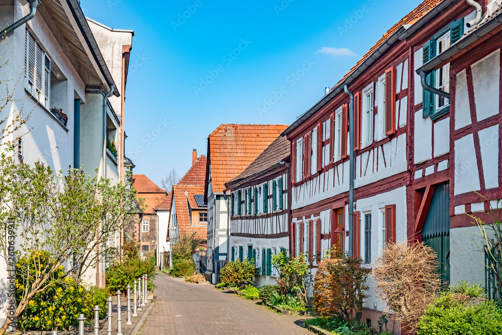 Hanau, Kesselstadt, half timbered houses - obrazy, fototapety, plakaty 