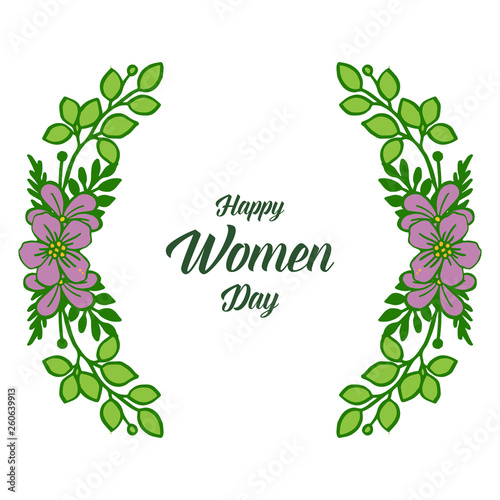 Vector illustration various ornate of purple flower frame with happy women day banner