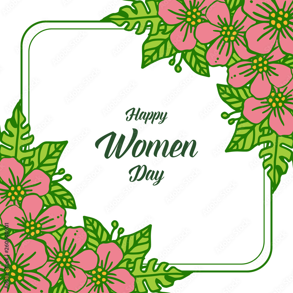 Vector illustration design of happy women day for crowd of green leaf wreath frames blooms Vector illustration design of happy women day for crowd of green leaf wreath frames blooms