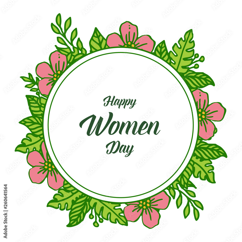 Vector illustration writing happy women day for crowd frame flower pink elegant
