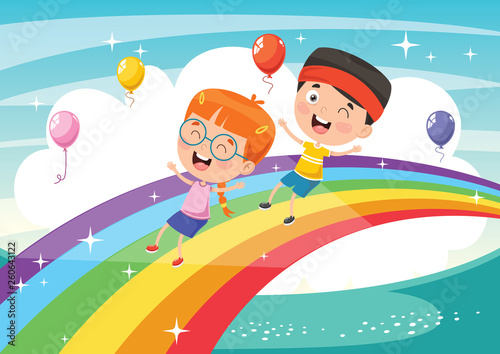 Vector Illustration Of Rainbow Children