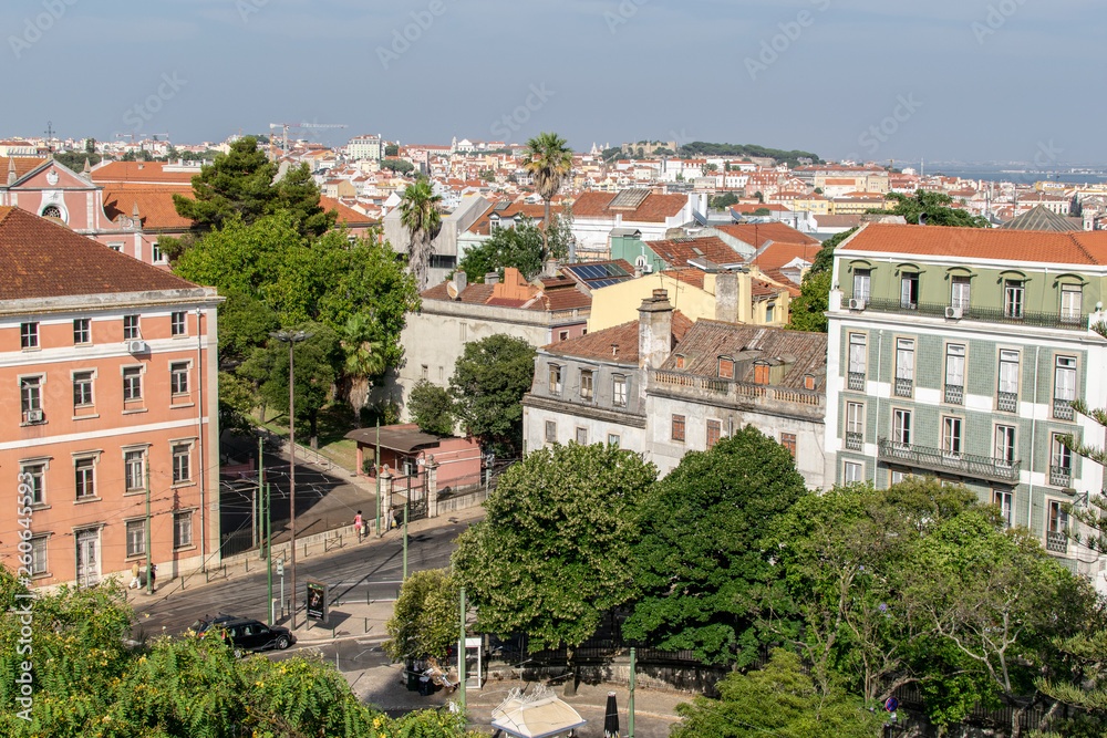 Colorful cityscape with trees in Lisbon, Portugal