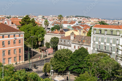 Colorful cityscape with trees in Lisbon, Portugal