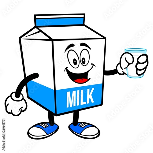 Milk Carton Mascot with a Glass of  Milk - A cartoon illustration of a  Milk carton mascot.