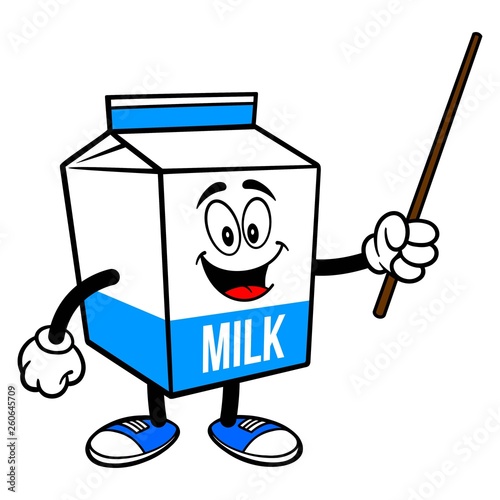 Milk Carton Mascot with a Pointer Stick - A cartoon illustration of a  Milk carton mascot.