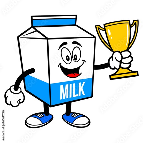 Milk Carton Mascot with a Trophy - A cartoon illustration of a  Milk carton mascot.