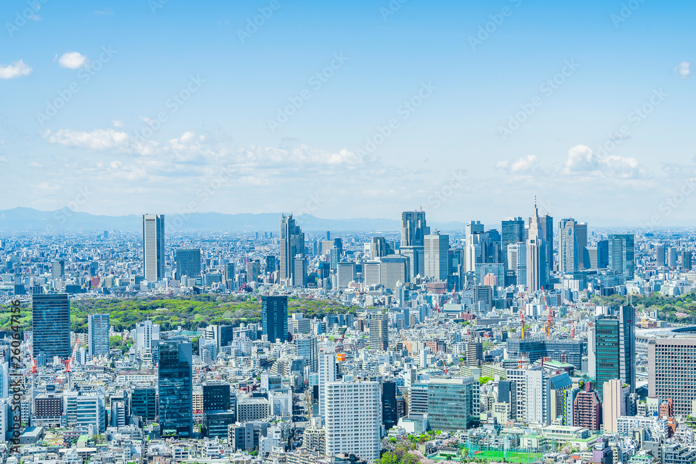 Obraz premium Wiosna scenerii Tokio Panoramę miasta Tokio, Japonia