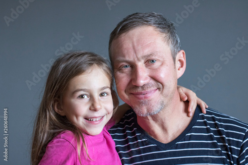 Portrait of dad and daughter. Parenthood: Single father