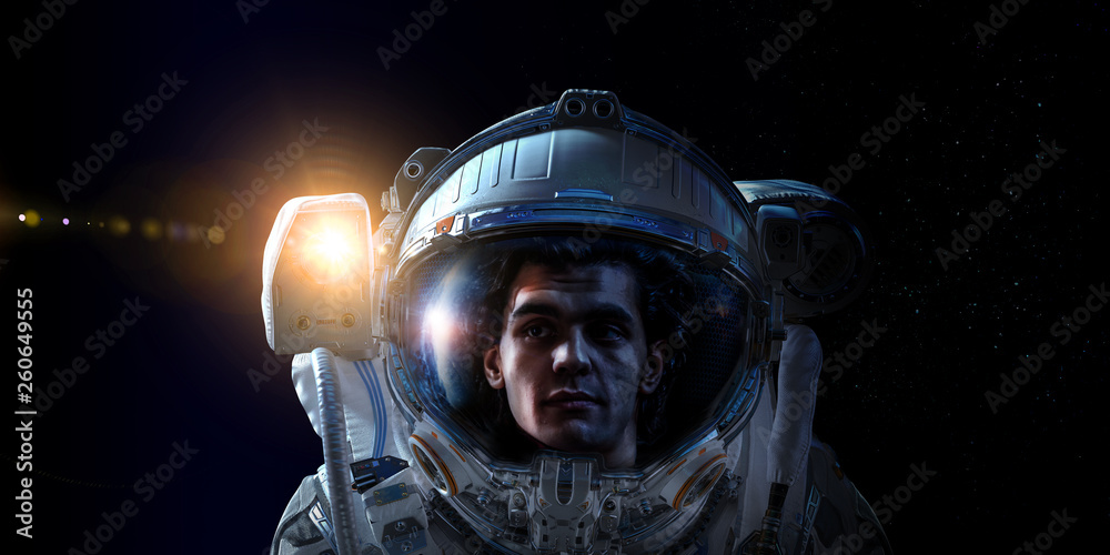Fototapeta premium Astronaut in space on planet orbit.