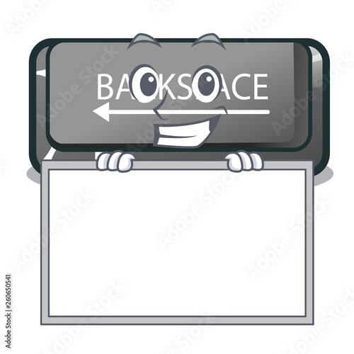 Grinning with board button backspace isolated in the mascot