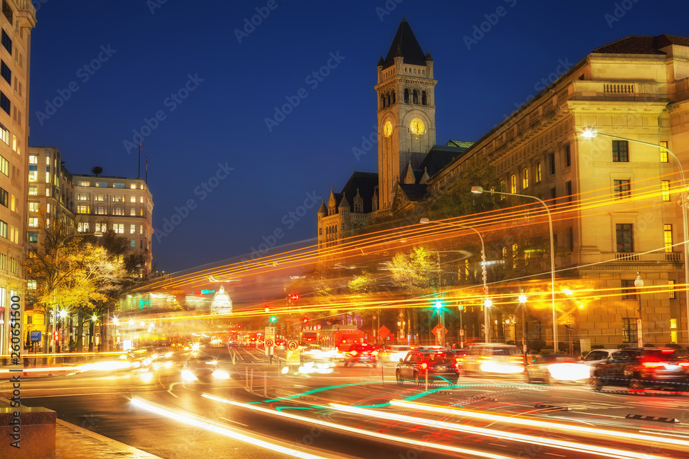Pennsylvania Avenue and Capitol at night, Washington DC, USA