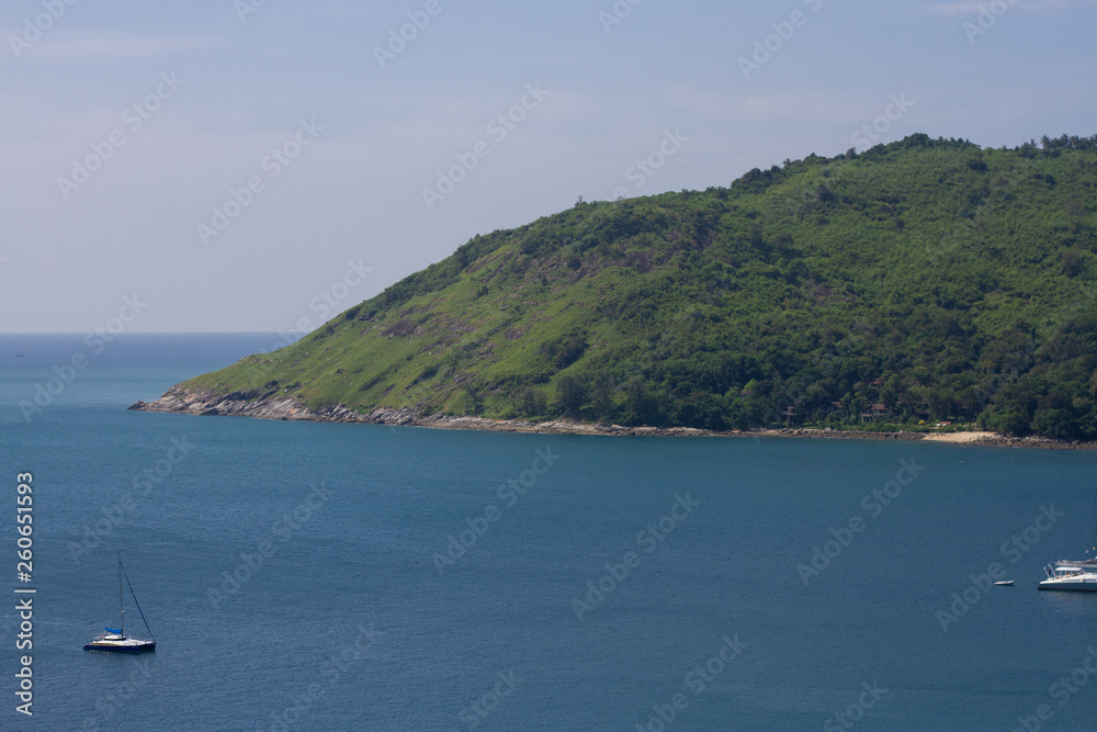 Aerial view of uninhabited island in the sea. Tropical. horizon Aerial view of uninhabited island in the sea. Tropical. horizon