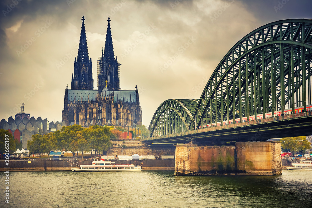 View on Cologne Cathedral and Hohenzollern Bridge, Germany