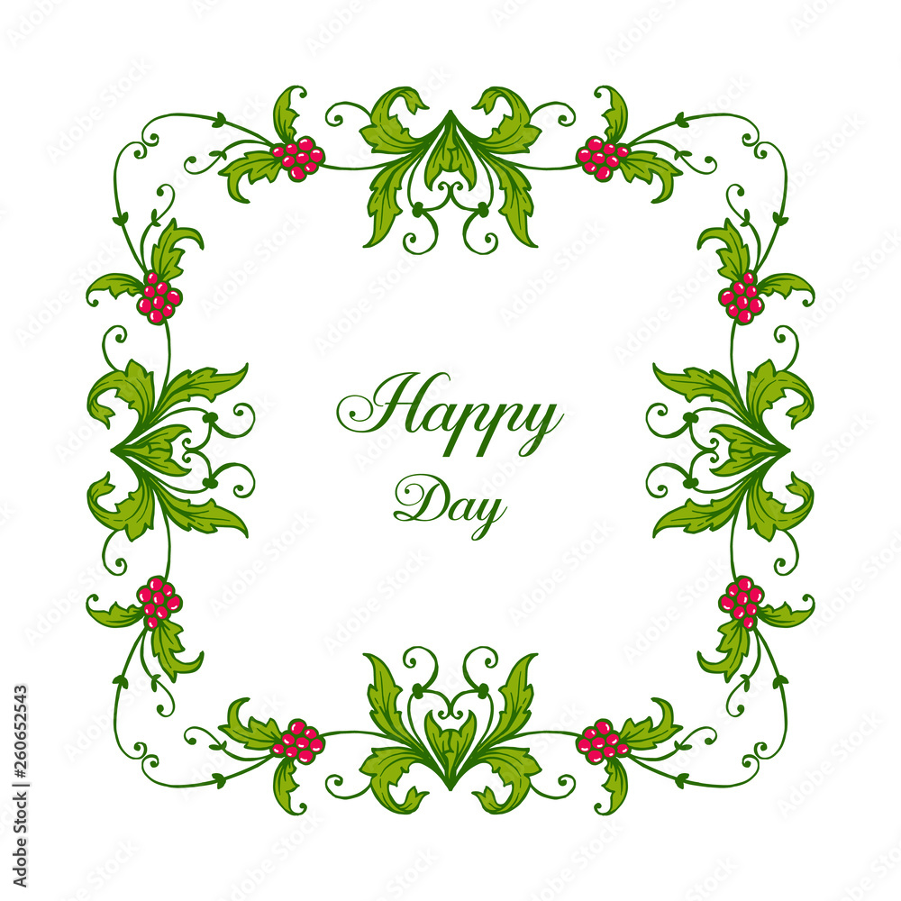 Vector illustration wreath frame with style lettering happy day
