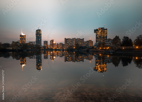 Beautiful Vienna skyline on the Danube river at night