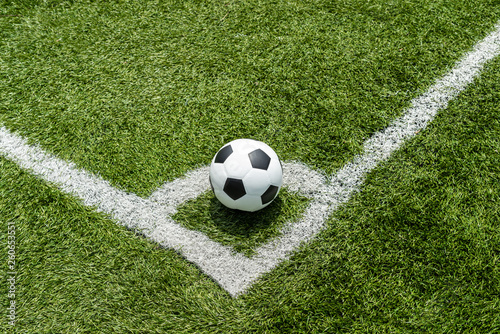 soccer Football on Corner kick line of ball and a soccer field   football field   background texture