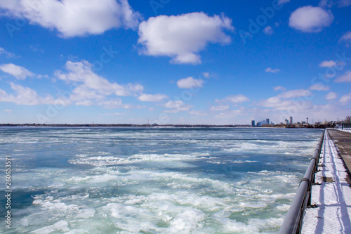 River view of frozen icy river at Niagara River