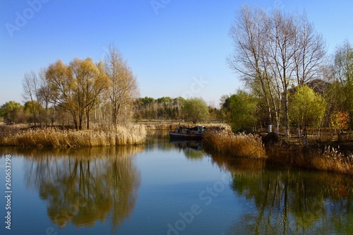 Lake in the park. Late fall landscape in China