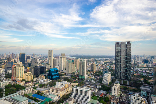 Bangkok City - Aerial view Bangkok city urban downtown skyline tower of Thailand on blue sky background , City scape Thailand