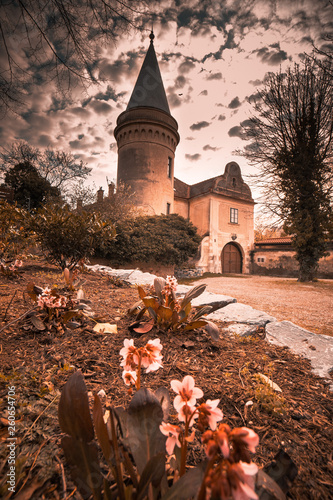 beautiful old castle in bad fischau brunn during spring photo