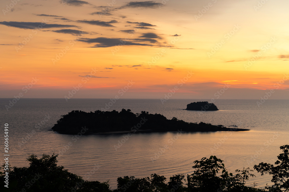 beautiful sunset sea view island seascape at Trad province Eastern of Thailand , Sea of Thailand landscape