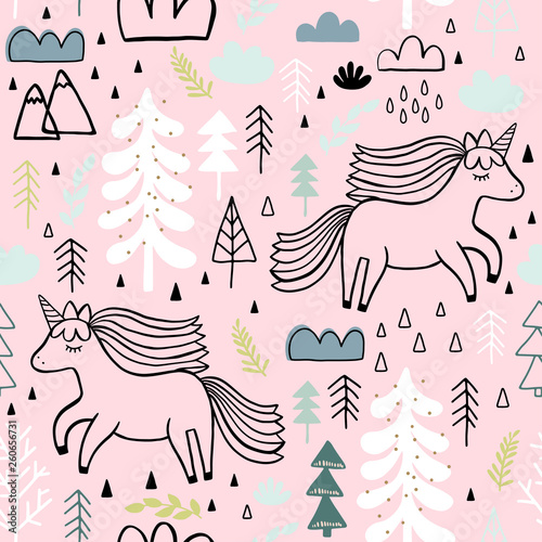 Cute seamless unicorn pattern for kids, baby apparel, fabric, textile, wallpaper, bedding, swaddles with unicorn