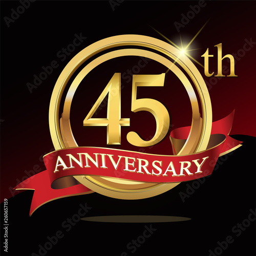 45 golden anniversary logo. with ring and ribbon.
